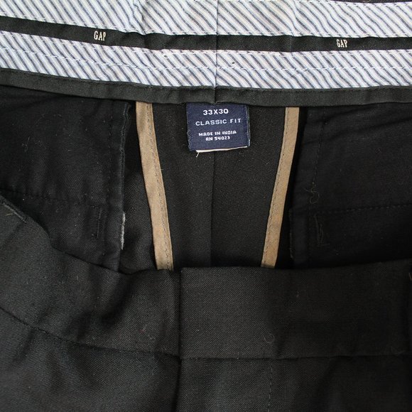 GAP Classic Flat Front Trousers Black Men's Size 33x30 Tailored Office Pants - Picture 7 of 14